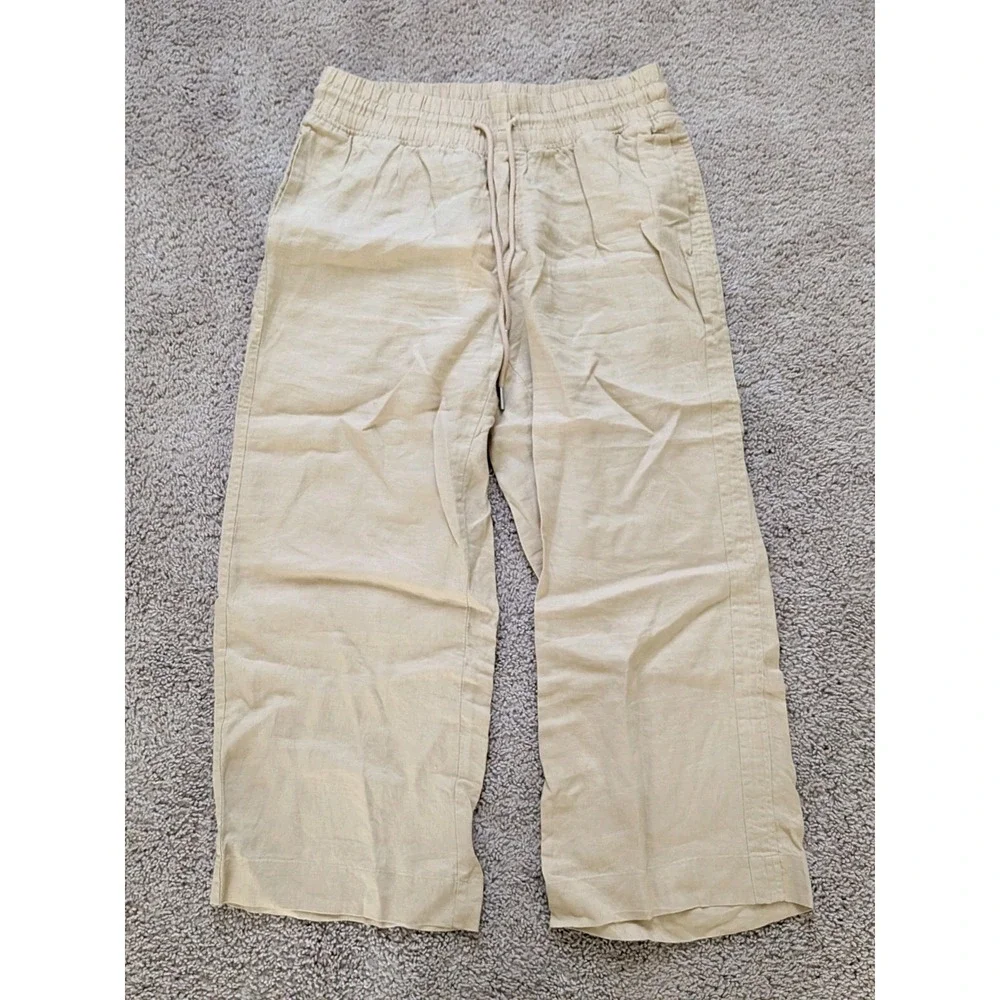Quince European Linen Wide Leg Pants Womens Large (Fits 32x26) Driftwood NWT